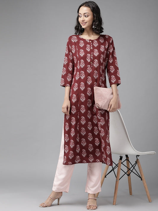 Women's Maroon & Baby Pink Kurta Set