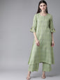 Women's  Green & Navy Blue Checked A-Line Kurta