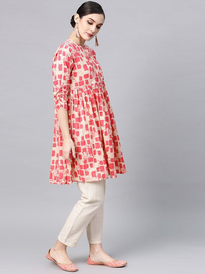Women's Pink & Cream-Coloured Printed Tunic