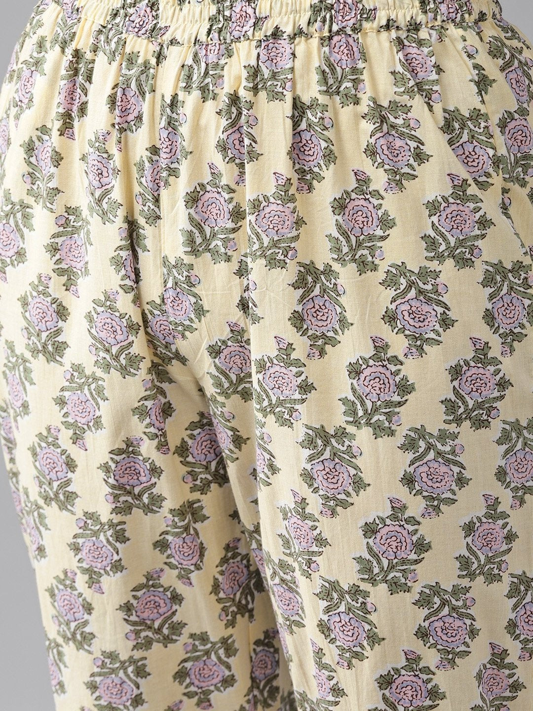 Women's Light Yellow & Green Printed Kurta Set