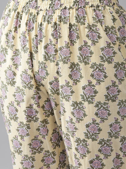 Women's Light Yellow & Green Printed Kurta Set