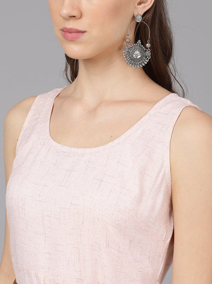 Women's  Peach-Coloured Self Design Maxi Dress