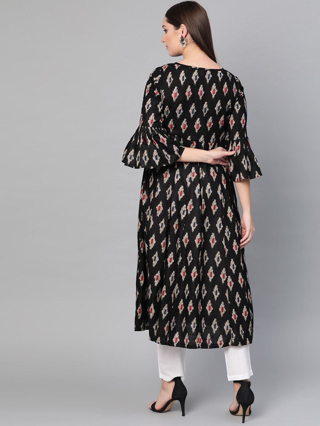 Women's  Black Printed Anarkali Kurta