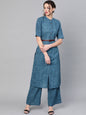 Women's  Navy Blue Self-Checked Kurta with Palazzos
