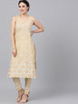 Women's  Beige Printed Kurta with Trousers