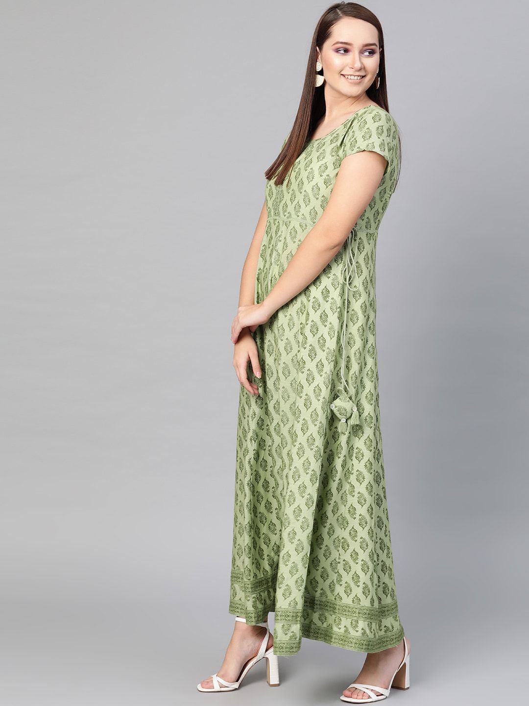 Women's  Green Printed Fit and Flare Dress
