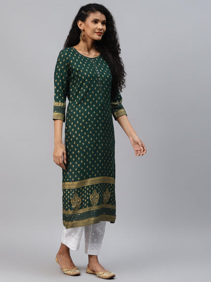 Women's Teal Green Printed Kurta