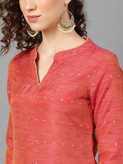 Women's  Rust Brown Embellished Straight Kurta