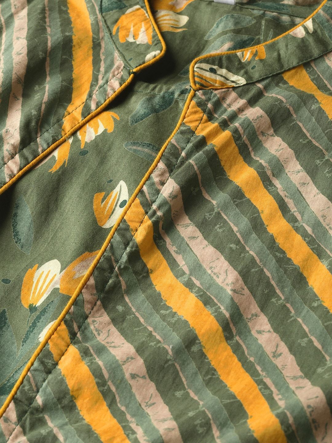 Women's  Green & Yellow Floral Printed Maxi Dress with Ethnic Jacket