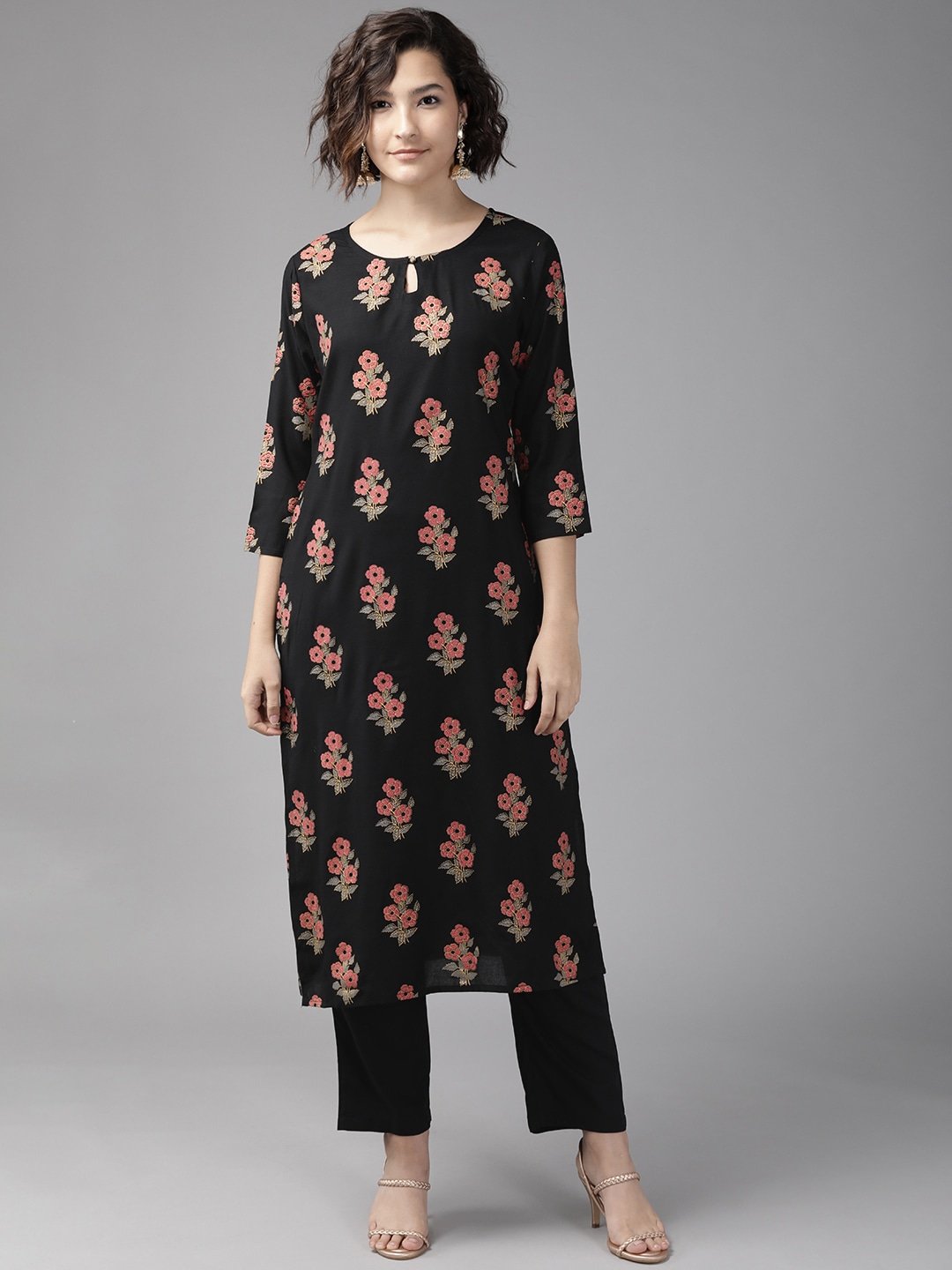 Women's Black & Pink Printed Kurta Set