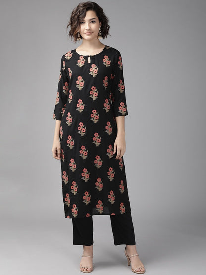 Women's Black & Pink Printed Kurta Set