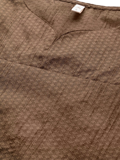 Women's Brown Textured Kurta Palazzo With Dupatta