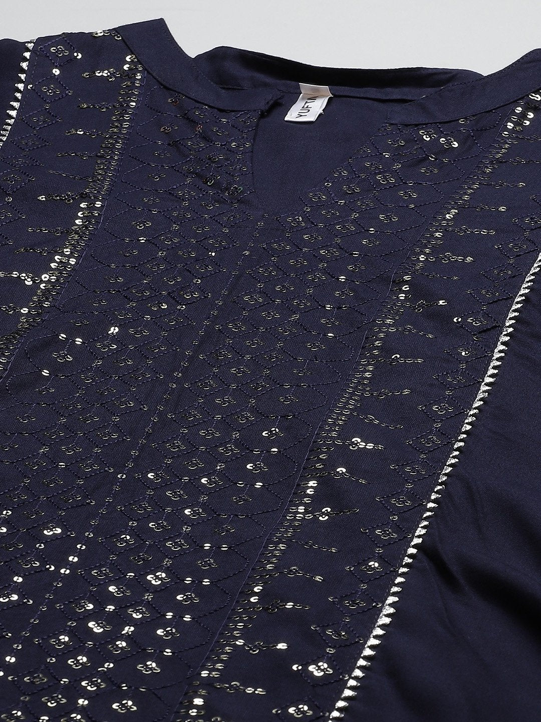 Women's Navy Blue Regular Sequinned Kurta Set