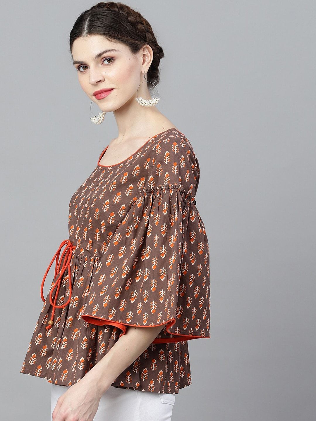 Women's Brown & Orange Printed Tunic