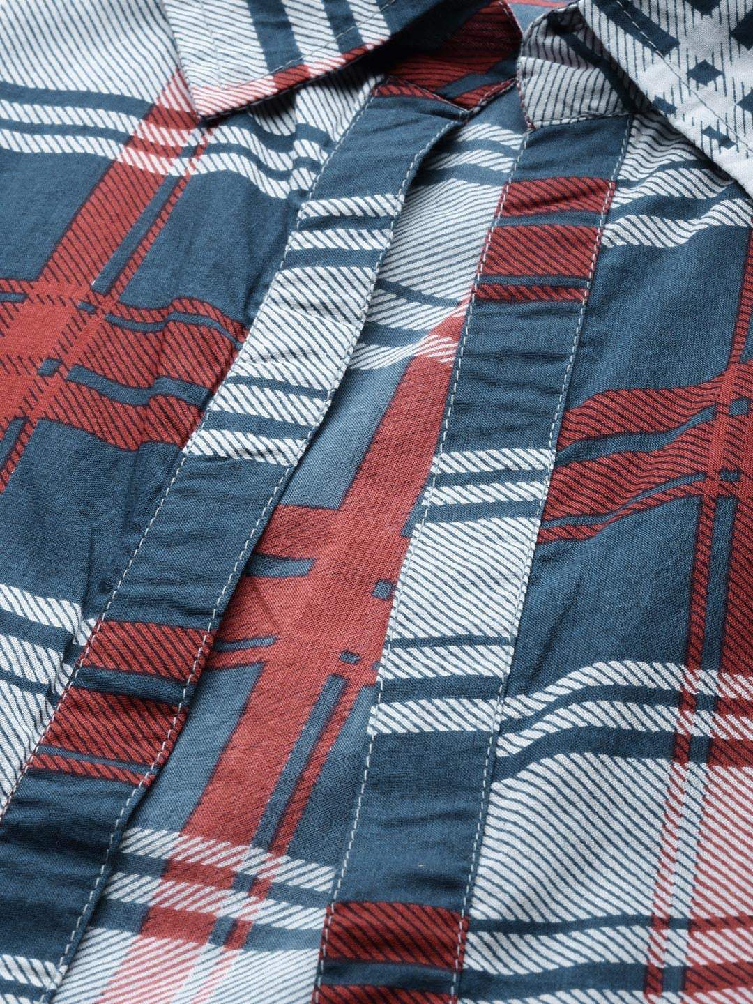 Women's  Red Checked Maxi Dress With Shirt