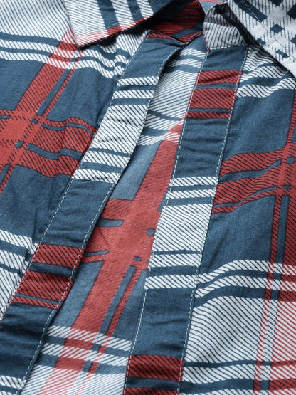 Women's  Red Checked Maxi Dress With Shirt