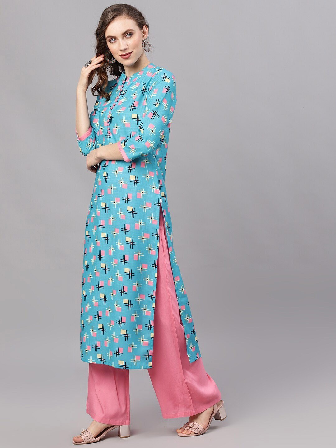 Women's  Blue Printed Straight Kurta