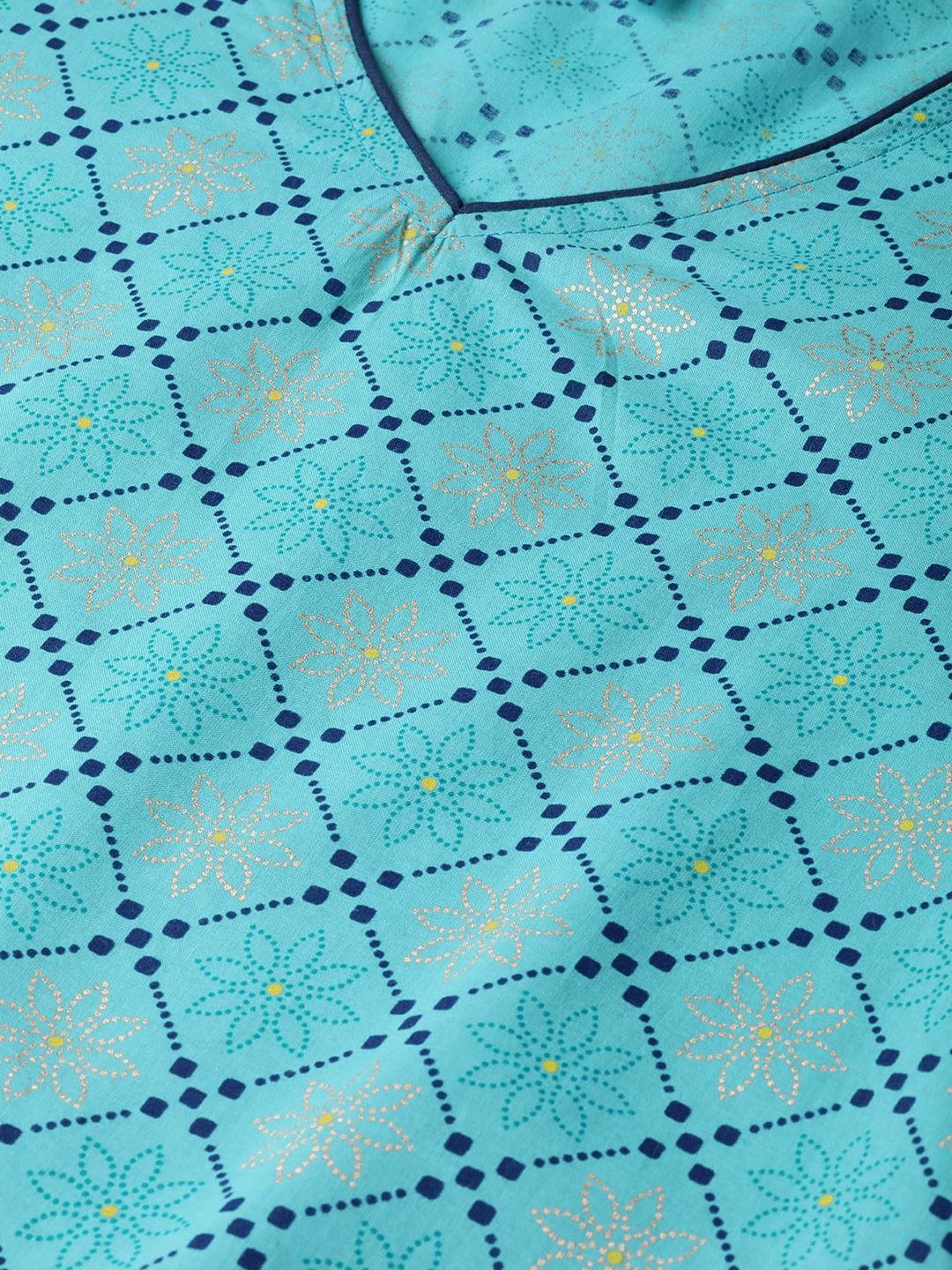 Women's  Blue Printed Kurta with Trousers