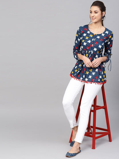Women's  Navy & Red Printed Tunic