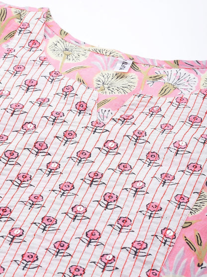 Women's Pink & Offwhite Printed Kurta Set
