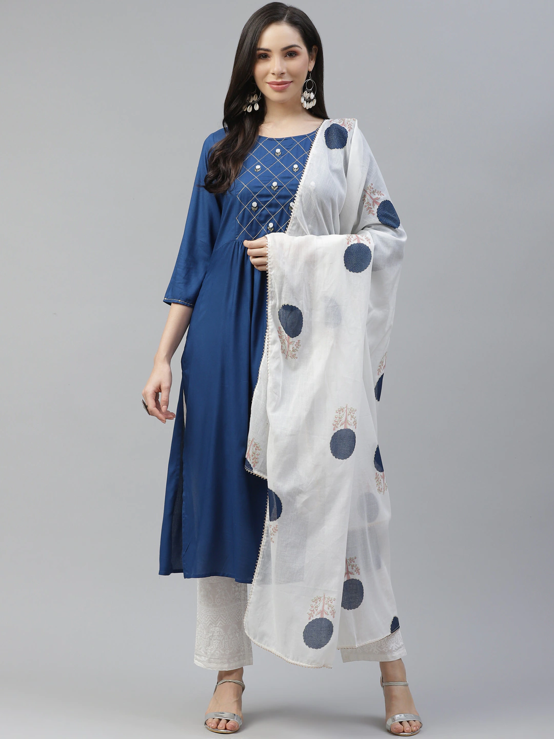 Women's Royal Blue & Offwhite Kurta Set