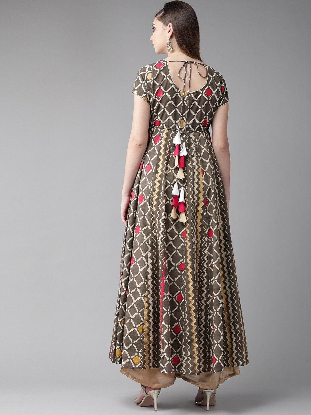 Women's  Coffee Brown & Red Printed Anarkali Kurta