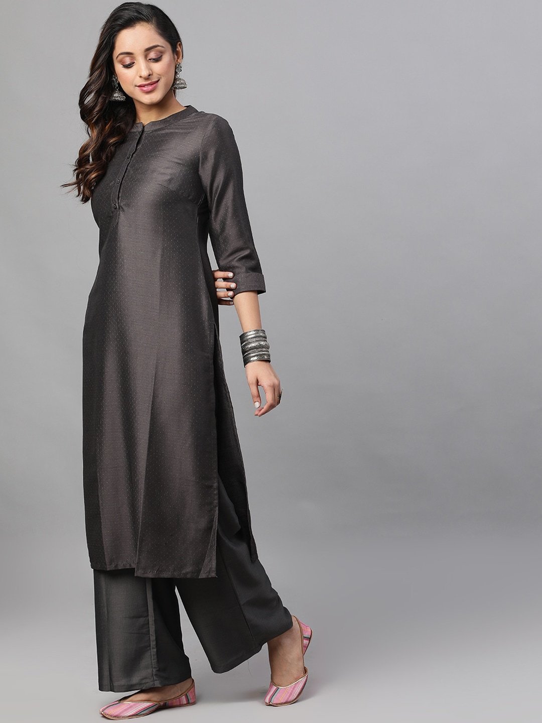 Women's  Black Printed Kurta with Palazzos