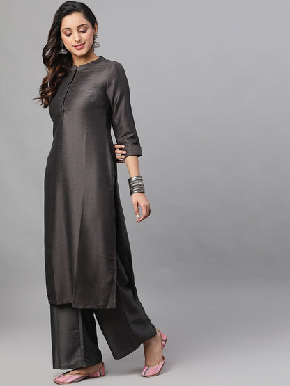 Women's  Black Printed Kurta with Palazzos