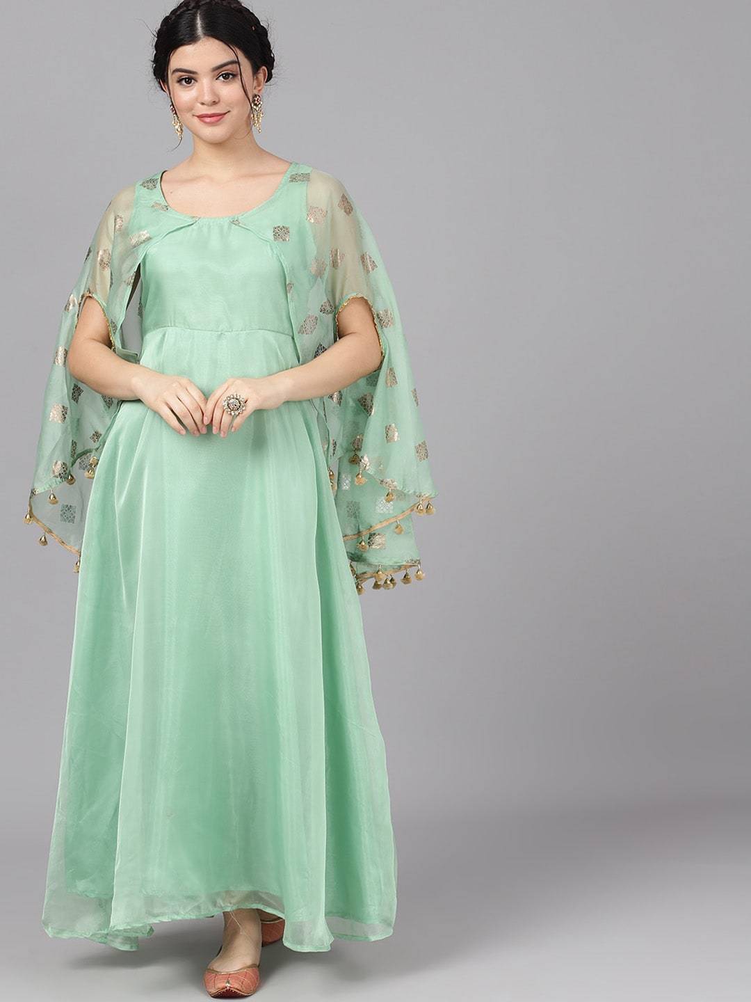 Women's  Green Foil Print Maxi Dress