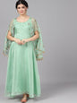 Women's  Green Foil Print Maxi Dress