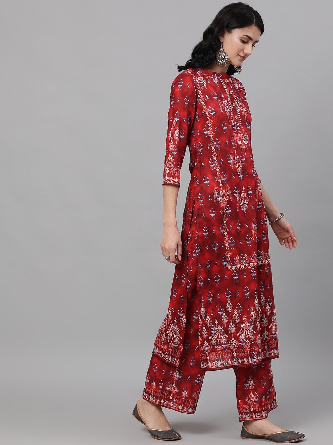 Women's  Red & Beige Printed Kurta with Palazzos