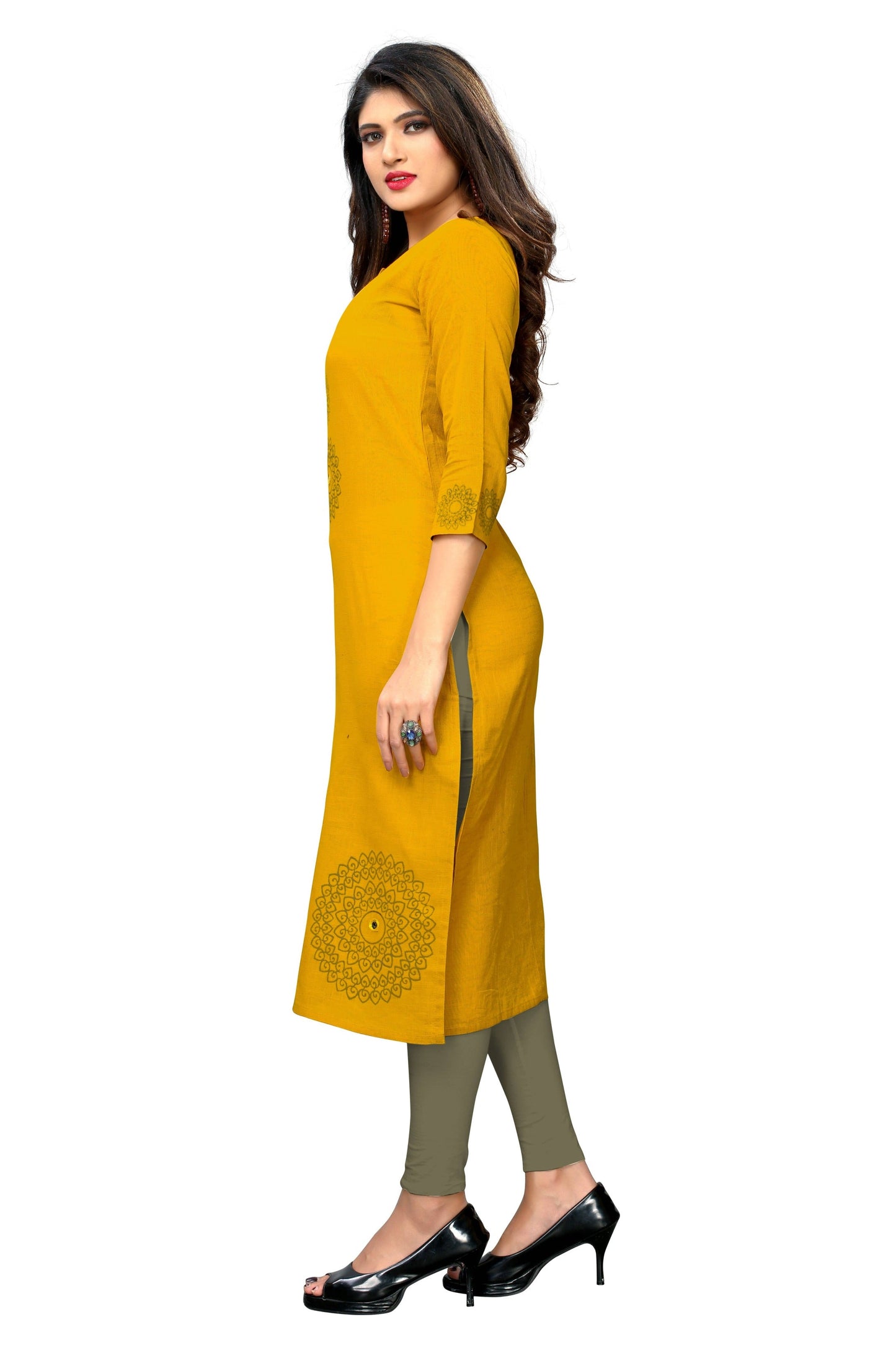 Women's Yellow Color Slub Cotton Straight Kurta Only
