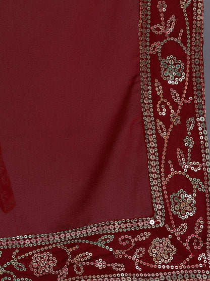 Women's  Maroon & Gold-Coloured Embroidered Kurta with Skirt & Dupatta