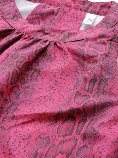 Women's  Pink & Black Snake Print Straight Kurta
