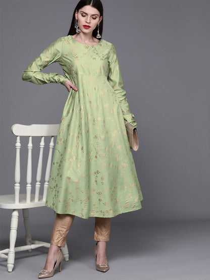 Women's Green printed anarkali kurta