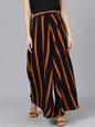 Women's  Navy Blue & Orange Striped Wide Leg Palazzos