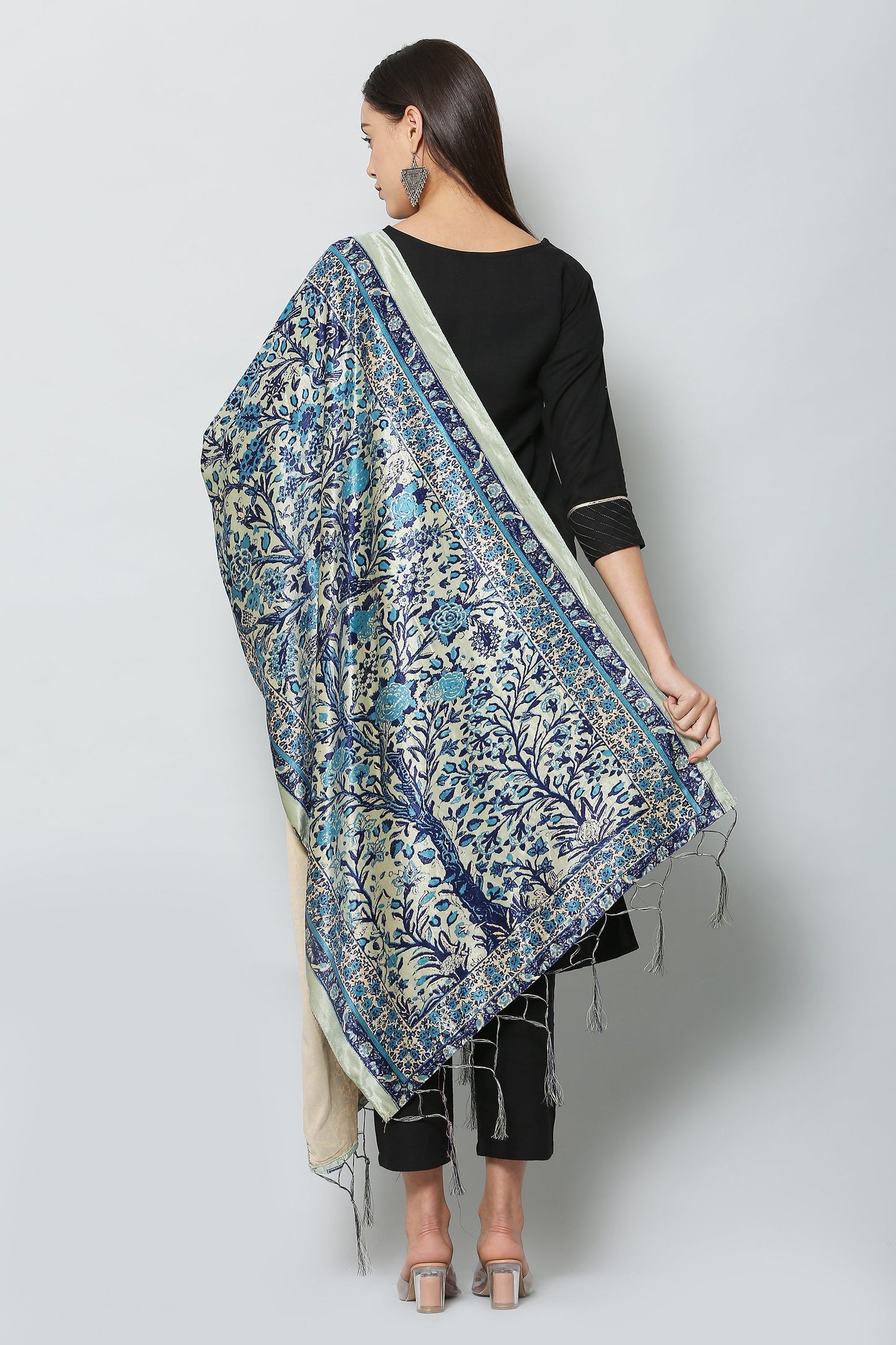 Women's Blue Color Polyster Velvet  Digital Printed Dupatta