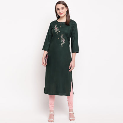 Women's Dark Green Rayon Kurta By Vbu