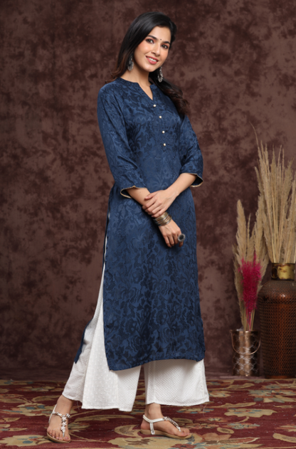 Women's Rayon Jacquard Straight Kurta