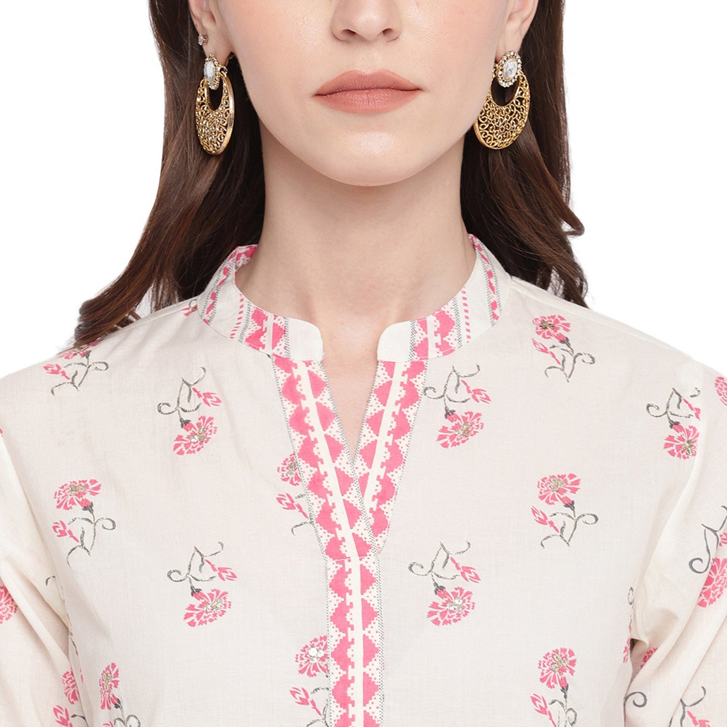 Women's White & Red Cotton Kurta With Palazzo & Dupatta By Vbuyz (3