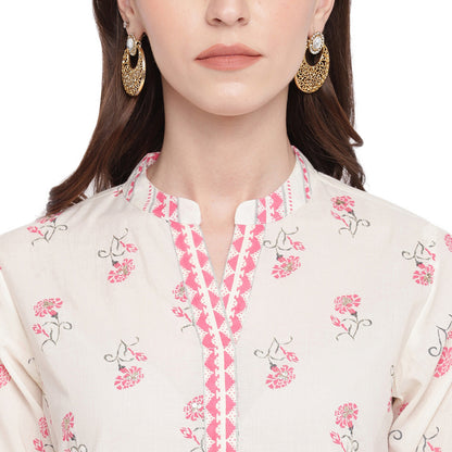 Women's White & Red Cotton Kurta With Palazzo & Dupatta By Vbuyz (3