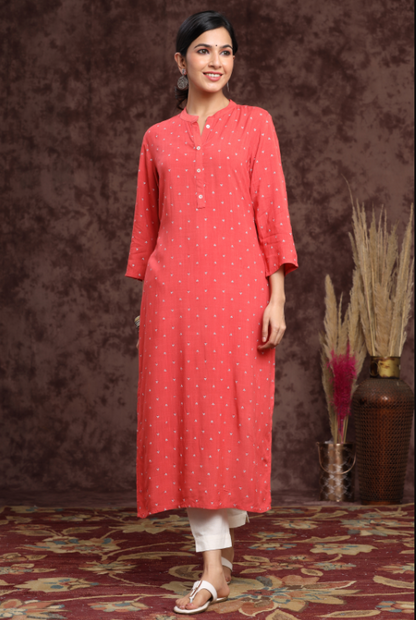 Women's Rayon Slub Embellished Straight Kurta