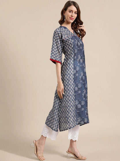 Women's Blue Ethnic Motifs Printed Kurta