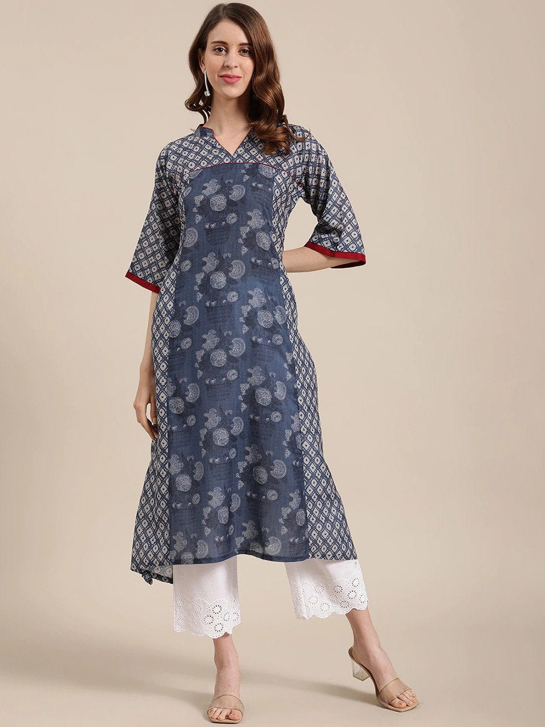 Women's Blue Ethnic Motifs Printed Kurta