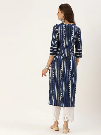 Women's Blue & White Printed Kurta