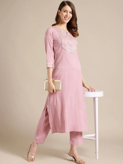 Women's Pink Yoke Design Gotta Patti Crepe Kurta