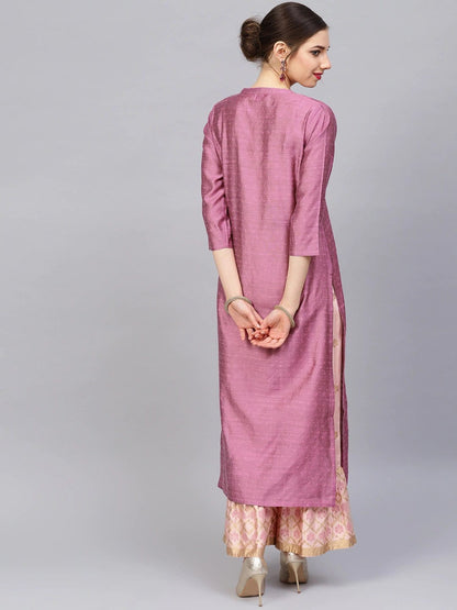 Women's Pink Dobby Woven Design Straight Kurta