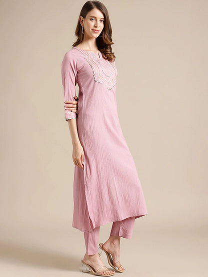Women's Pink Yoke Design Gotta Patti Crepe Kurta