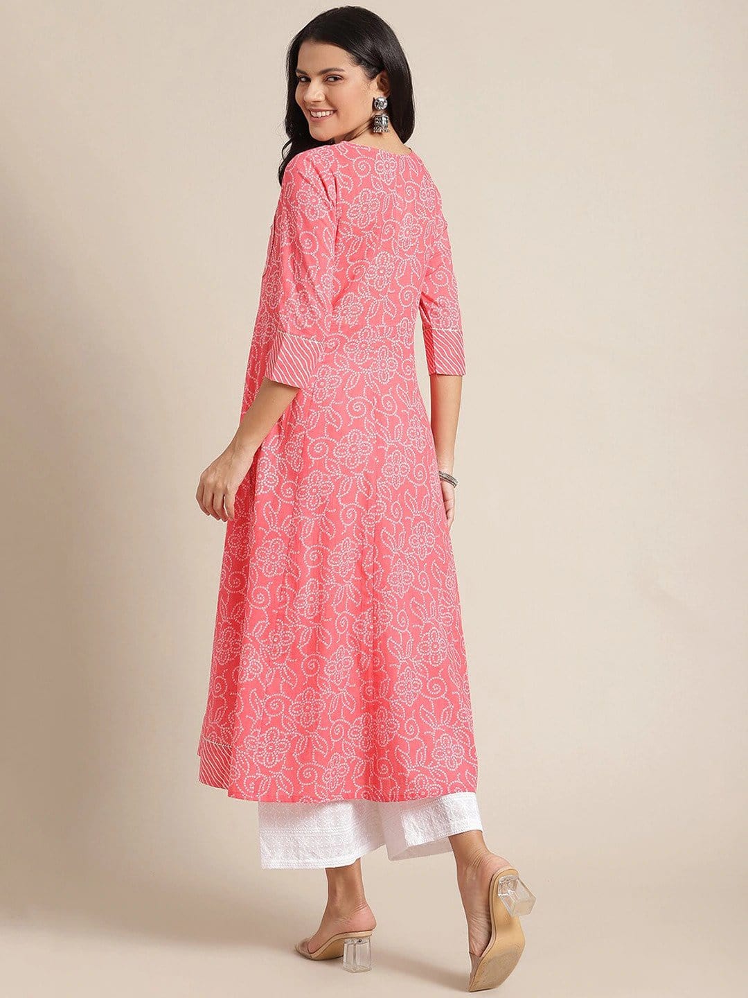 Women's Pink & Off White Ethnic Motifs Printed Anarkali Kurta