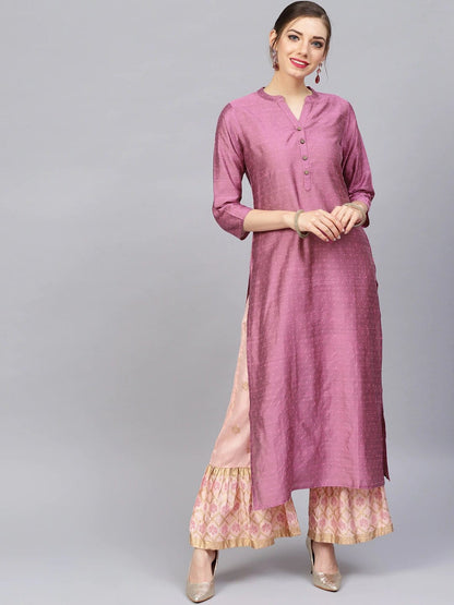 Women's Pink Dobby Woven Design Straight Kurta